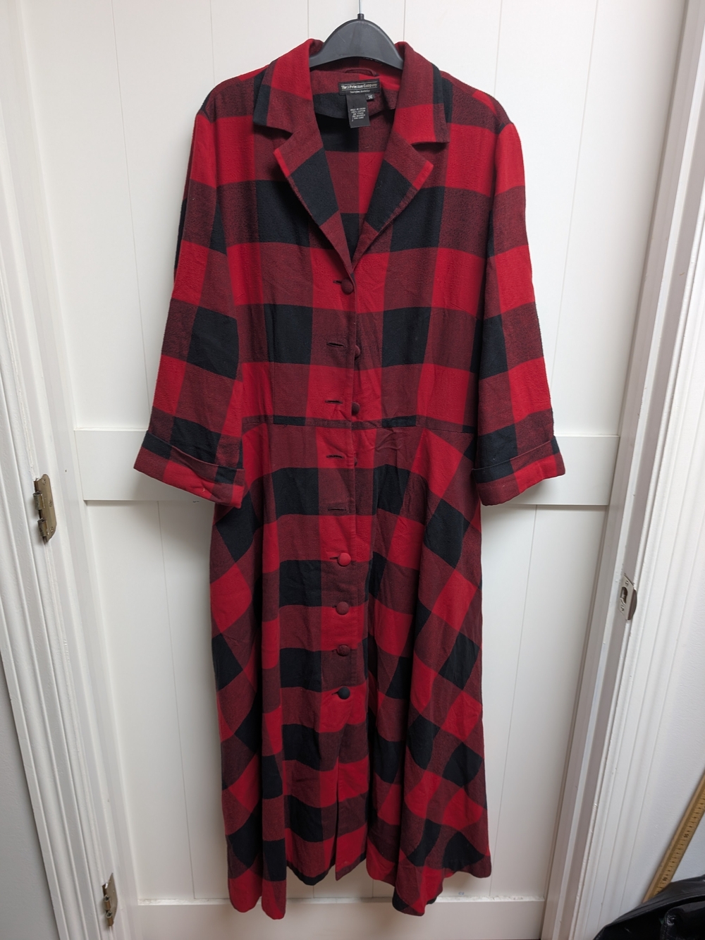 J Peterman Red and Black Buffalo Check Button Up Women’s Dress, sz 14